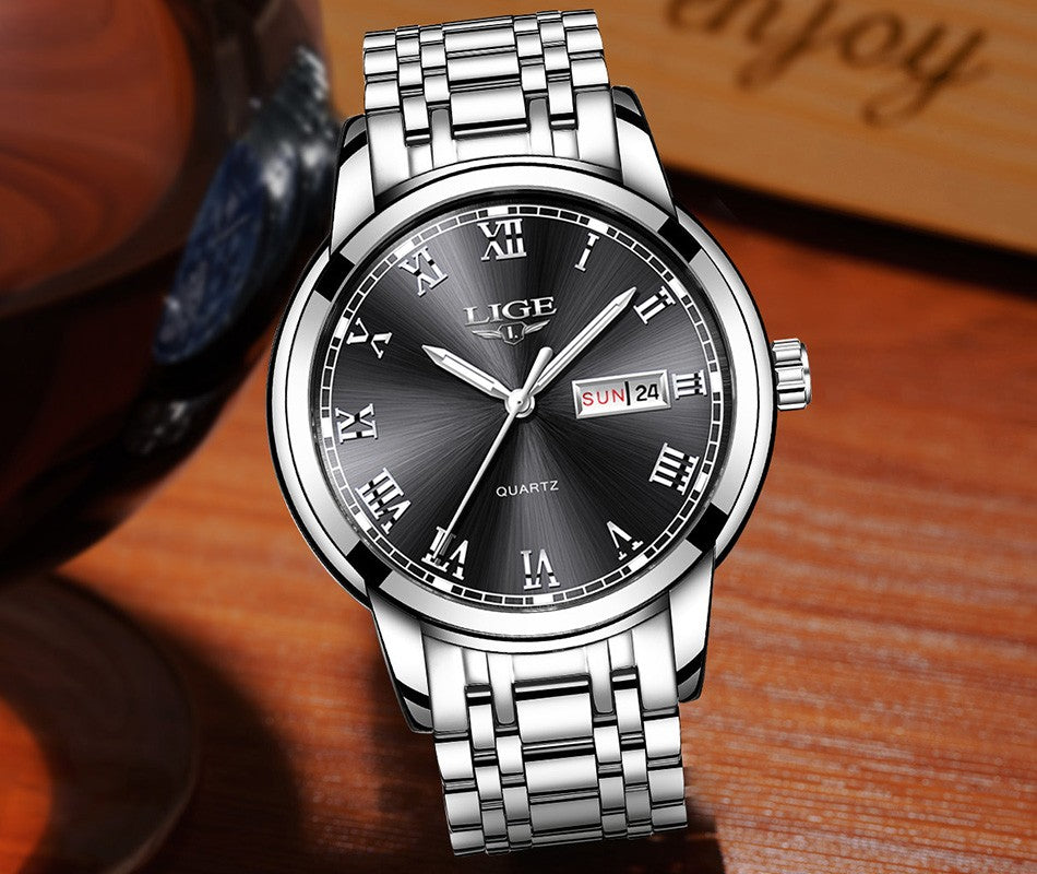Luxury LIGE 9846 Hot Selling Analog Watch Waterproof Wrist Quartz Watches Men Stainless Steel Watches Sport