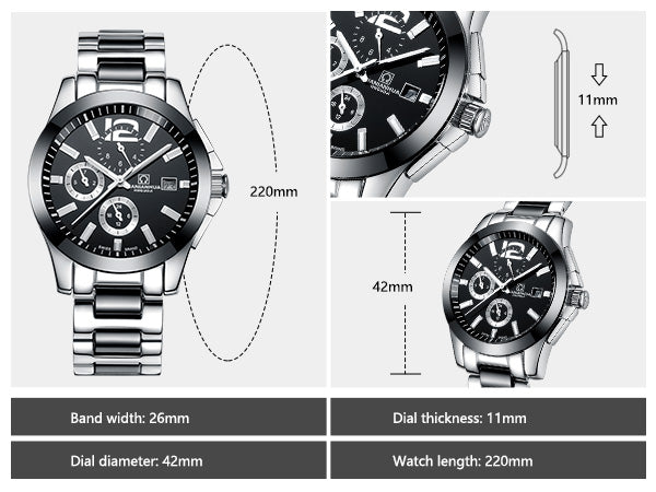 Automatic Mechanical Men's Watch Black Design Luxury Stainless Steel Band Water Resistant Feature Glass Dial Window for Business