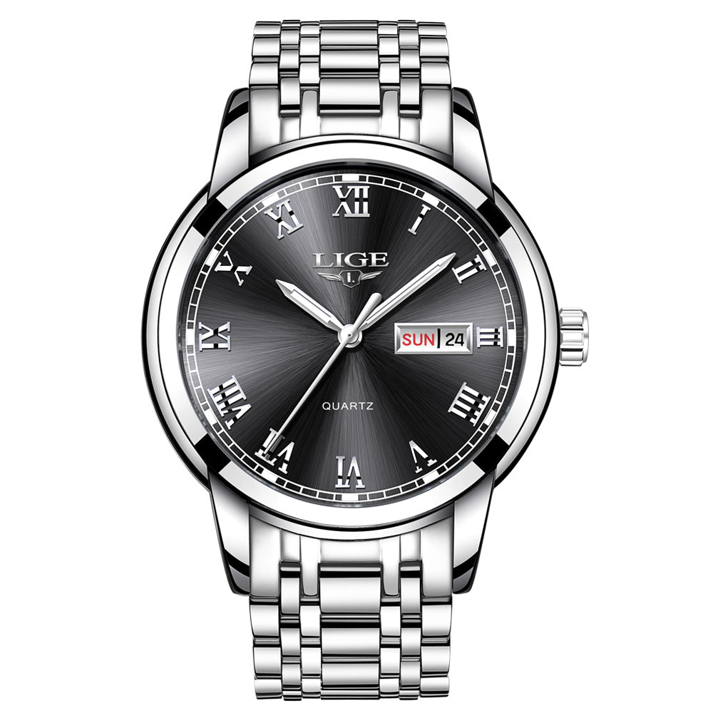 Luxury  LIGE  9846 Hot Selling Analog Watch Waterproof Wrist Quartz Watches Men Stainless Steel Watches Sport