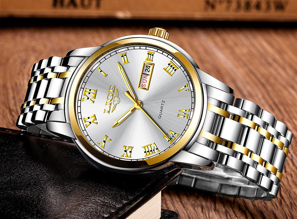 Luxury  LIGE  9846 Hot Selling Analog Watch Waterproof Wrist Quartz Watches Men Stainless Steel Watches Sport