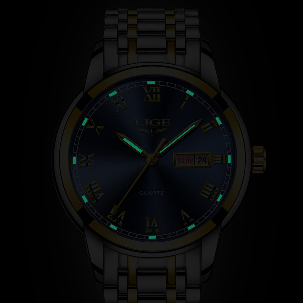 Luxury  LIGE  9846 Hot Selling Analog Watch Waterproof Wrist Quartz Watches Men Stainless Steel Watches Sport