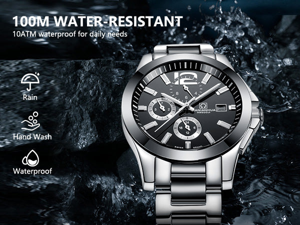 Automatic Mechanical Men's Watch Black Design Luxury Stainless Steel Band Water Resistant Feature Glass Dial Window for Business