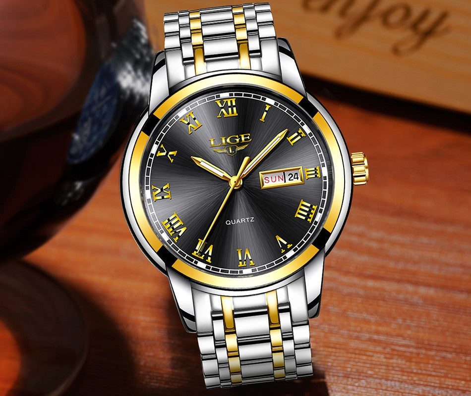 Luxury  LIGE  9846 Hot Selling Analog Watch Waterproof Wrist Quartz Watches Men Stainless Steel Watches Sport