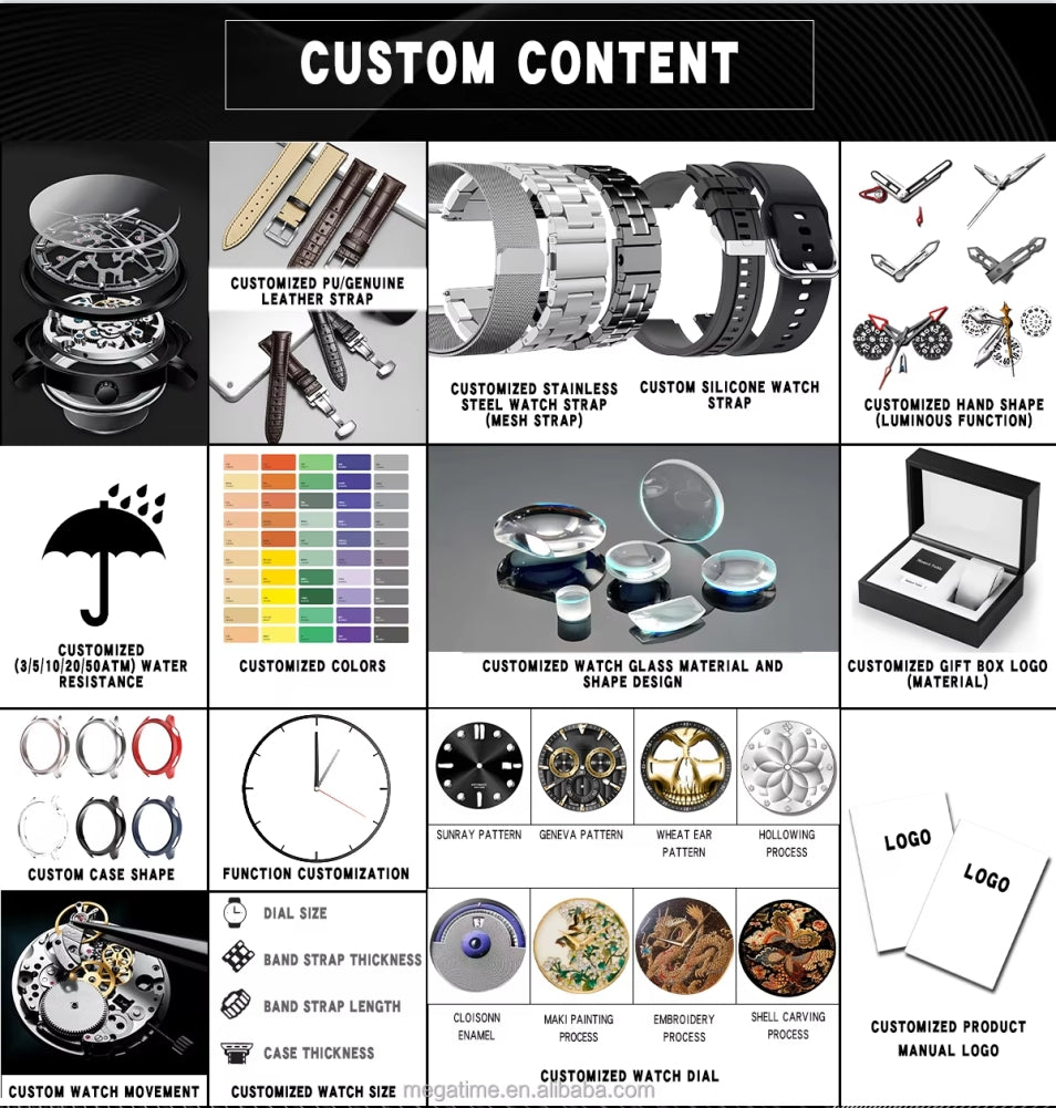 High Quality Custom Men's Stainless Steel Automatic Wristwatch Sapphire Case Dial Glass Luxury Wholesale Mechanical Watches