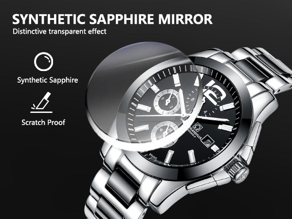 Automatic Mechanical Men's Watch Black Design Luxury Stainless Steel Band Water Resistant Feature Glass Dial Window for Business