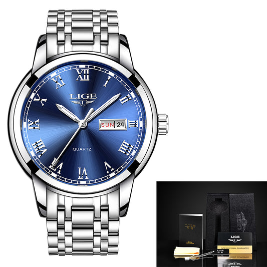Luxury  LIGE  9846 Hot Selling Analog Watch Waterproof Wrist Quartz Watches Men Stainless Steel Watches Sport