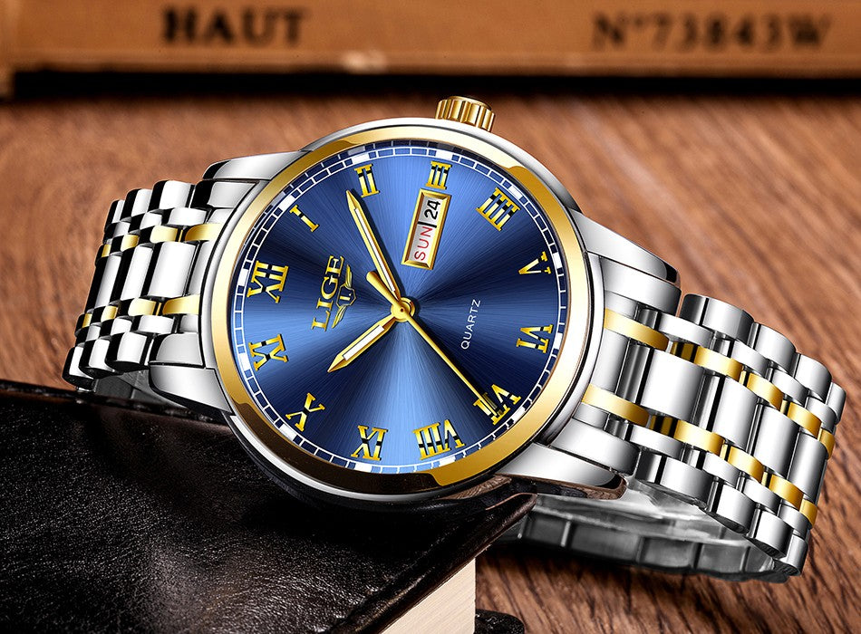 Luxury  LIGE  9846 Hot Selling Analog Watch Waterproof Wrist Quartz Watches Men Stainless Steel Watches Sport