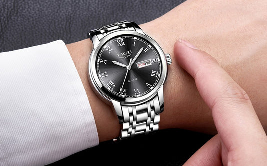 Luxury  LIGE  9846 Hot Selling Analog Watch Waterproof Wrist Quartz Watches Men Stainless Steel Watches Sport