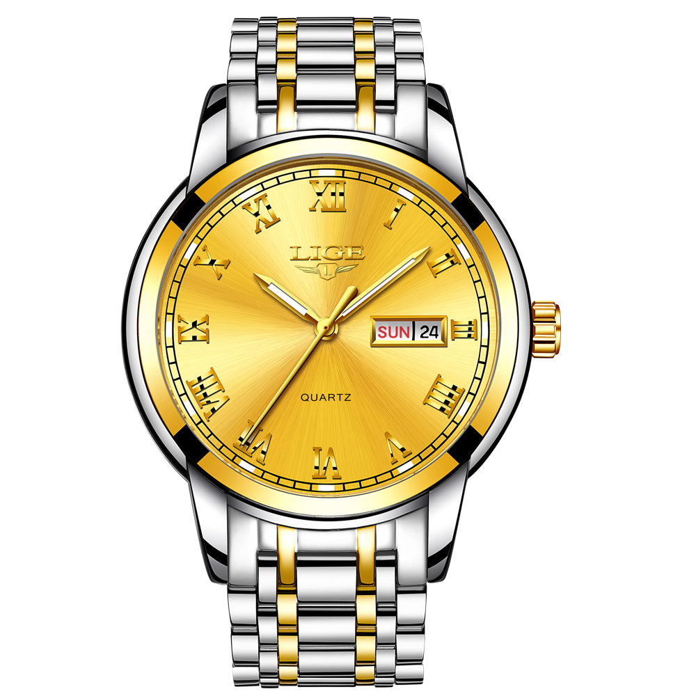 Luxury  LIGE  9846 Hot Selling Analog Watch Waterproof Wrist Quartz Watches Men Stainless Steel Watches Sport