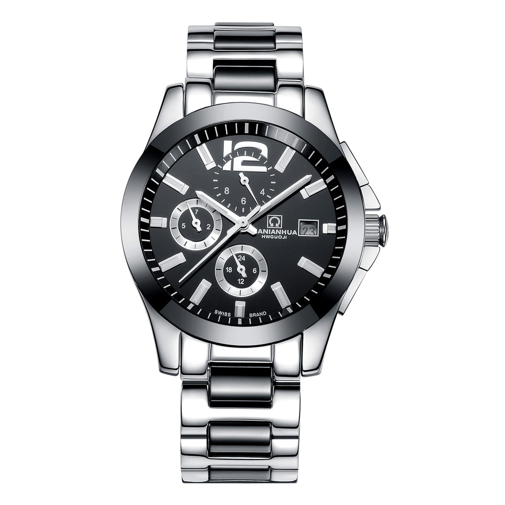 Automatic Mechanical Men's Watch Black Design Luxury Stainless Steel Band Water Resistant Feature Glass Dial Window for Business