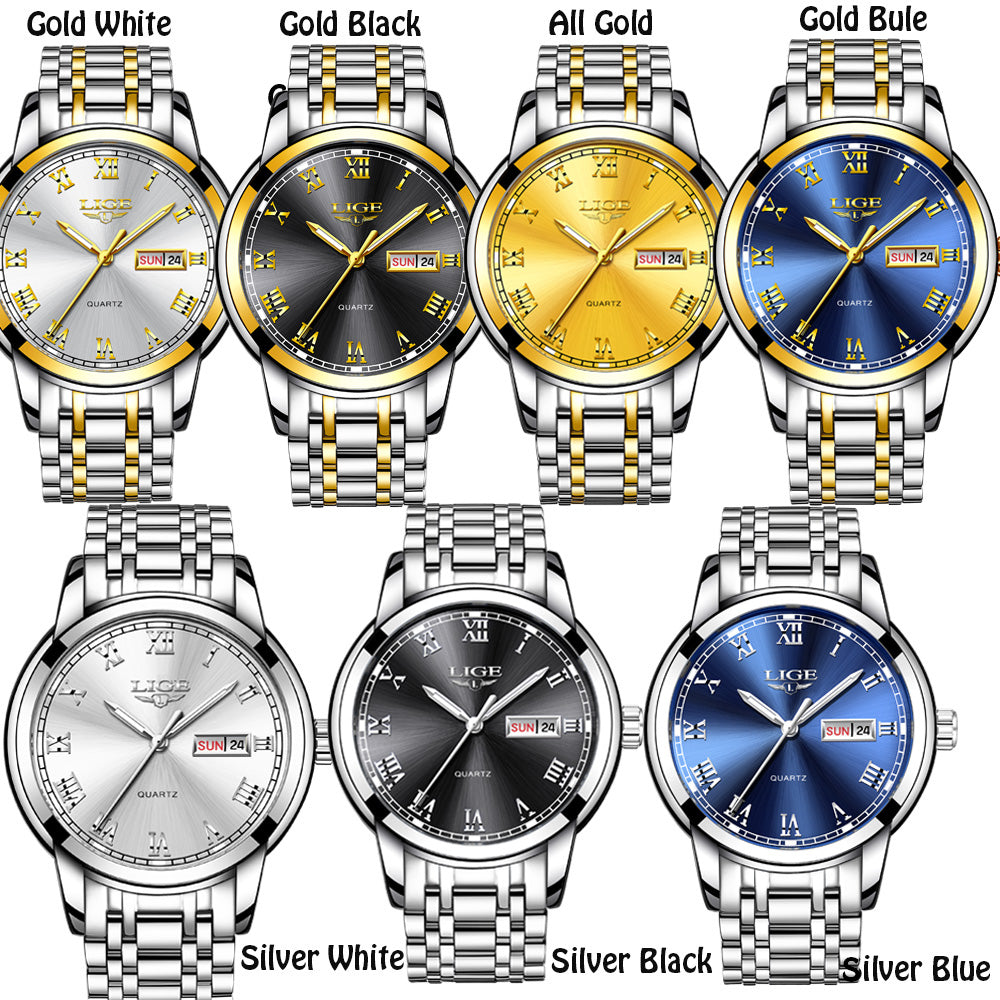 Luxury  LIGE  9846 Hot Selling Analog Watch Waterproof Wrist Quartz Watches Men Stainless Steel Watches Sport