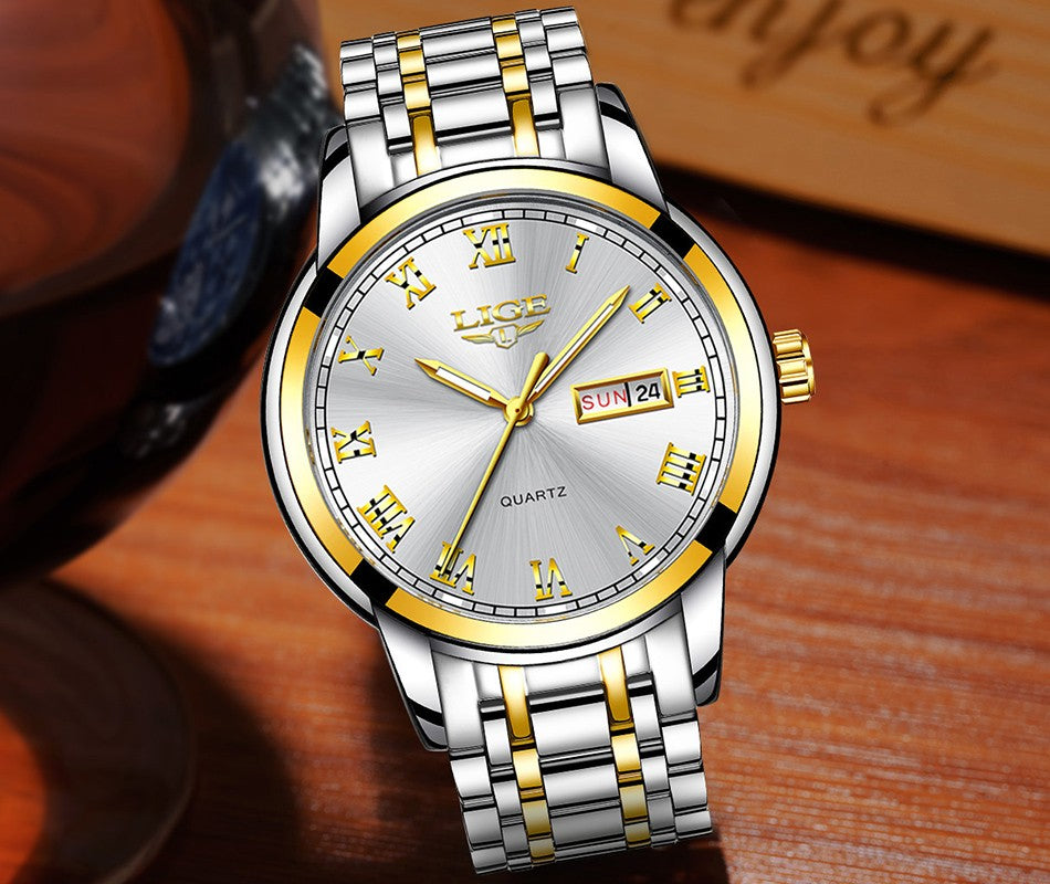 Luxury  LIGE  9846 Hot Selling Analog Watch Waterproof Wrist Quartz Watches Men Stainless Steel Watches Sport