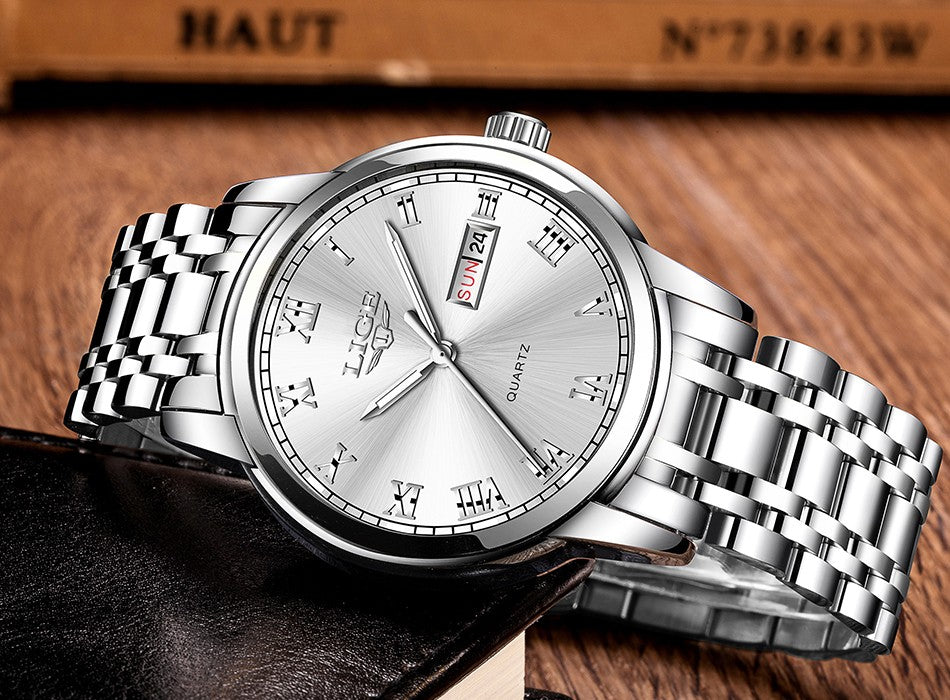 Luxury  LIGE  9846 Hot Selling Analog Watch Waterproof Wrist Quartz Watches Men Stainless Steel Watches Sport