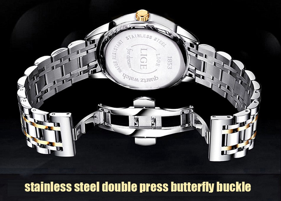 Luxury  LIGE  9846 Hot Selling Analog Watch Waterproof Wrist Quartz Watches Men Stainless Steel Watches Sport