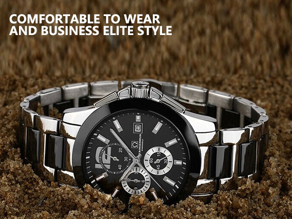 Automatic Mechanical Men's Watch Black Design Luxury Stainless Steel Band Water Resistant Feature Glass Dial Window for Business