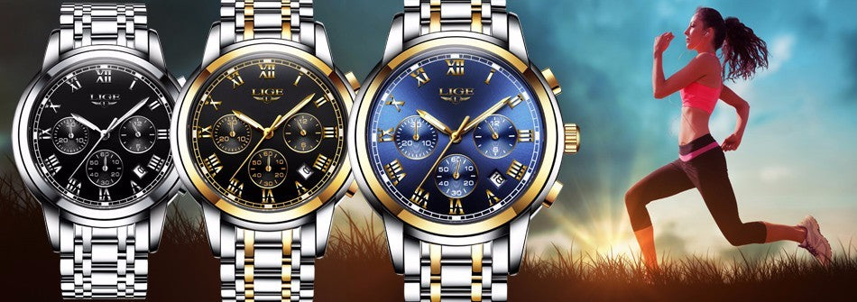 Luxury  LIGE  9846 Hot Selling Analog Watch Waterproof Wrist Quartz Watches Men Stainless Steel Watches Sport