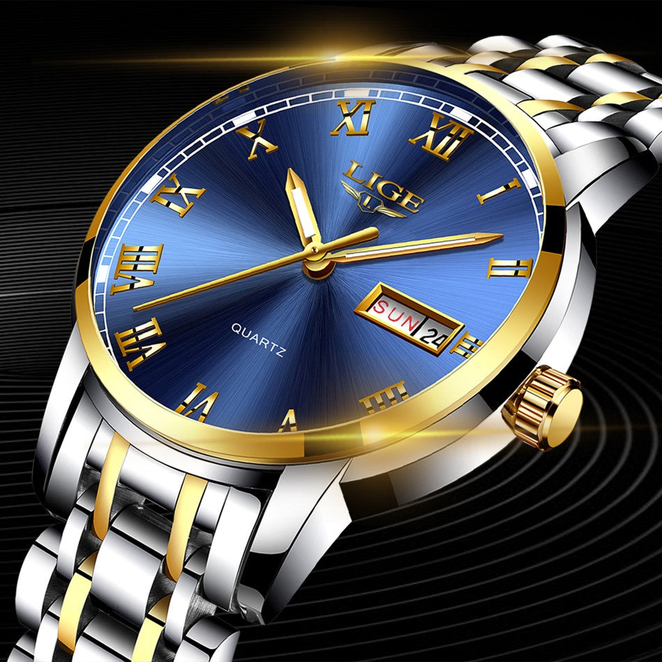 Luxury  LIGE  9846 Hot Selling Analog Watch Waterproof Wrist Quartz Watches Men Stainless Steel Watches Sport