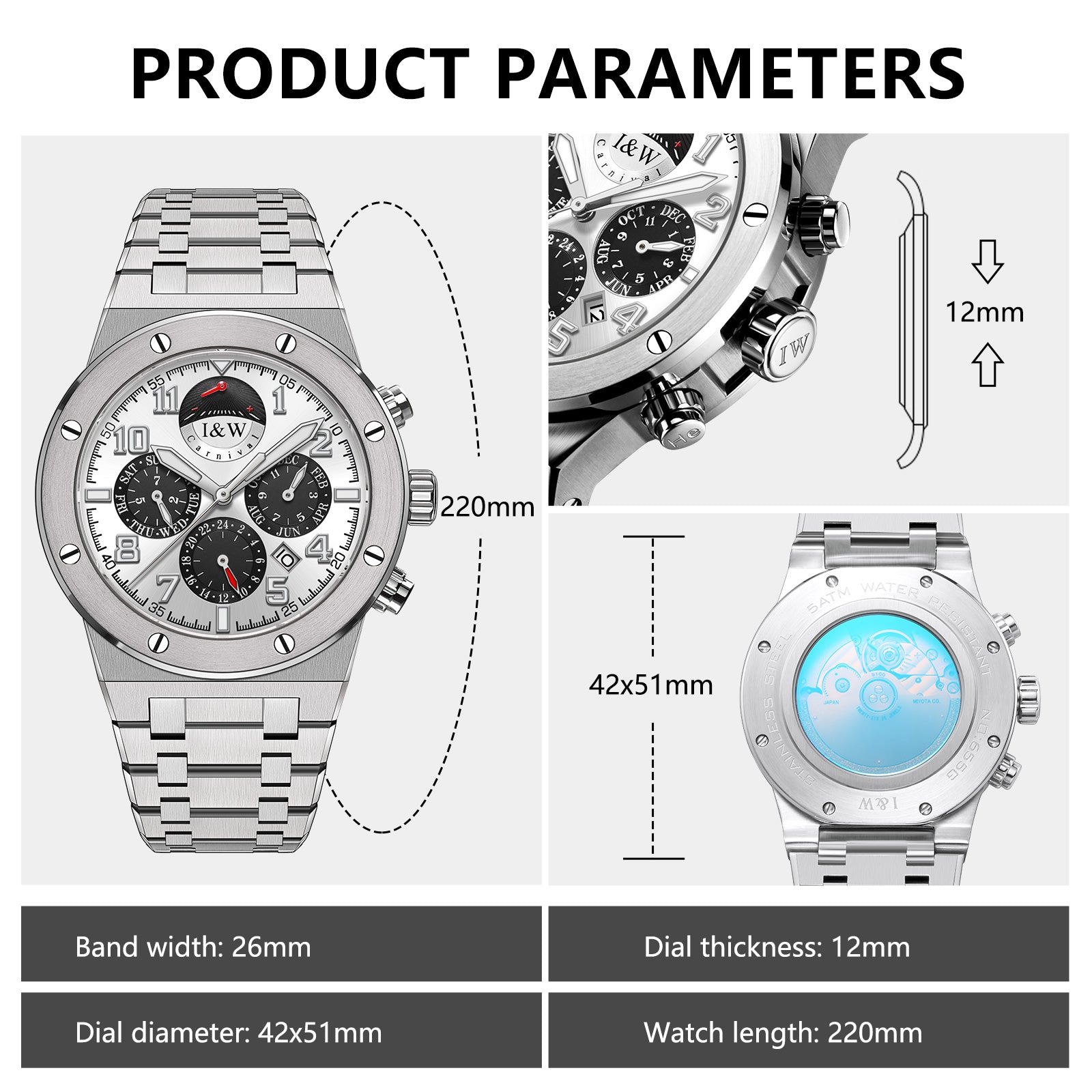 High Quality Custom Men's Stainless Steel Automatic Wristwatch Sapphire Case Dial Glass Luxury Wholesale Mechanical Watches