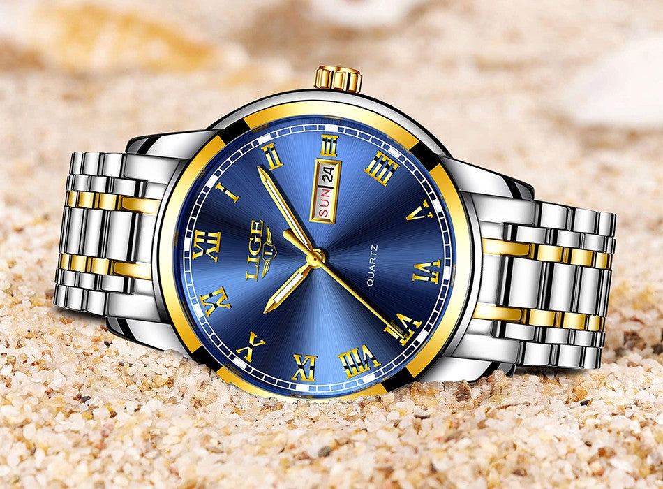 Luxury  LIGE  9846 Hot Selling Analog Watch Waterproof Wrist Quartz Watches Men Stainless Steel Watches Sport