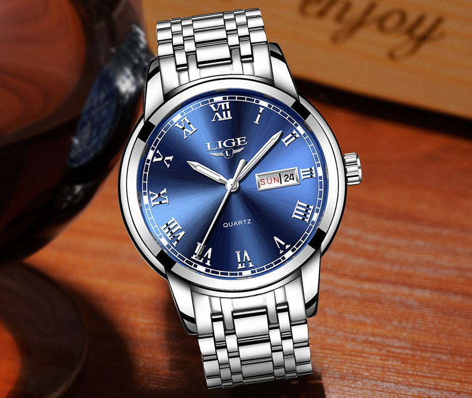 Luxury  LIGE  9846 Hot Selling Analog Watch Waterproof Wrist Quartz Watches Men Stainless Steel Watches Sport