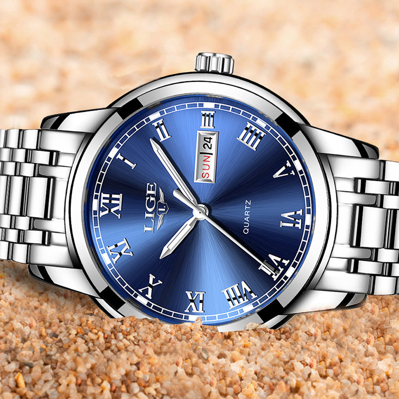 Luxury  LIGE  9846 Hot Selling Analog Watch Waterproof Wrist Quartz Watches Men Stainless Steel Watches Sport