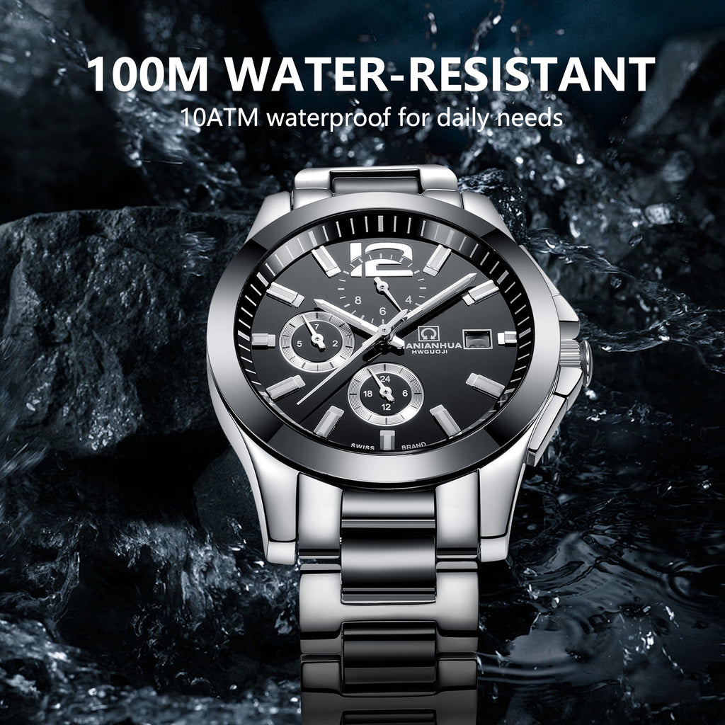 Automatic Mechanical Men's Watch Black Design Luxury Stainless Steel Band Water Resistant Feature Glass Dial Window for Business