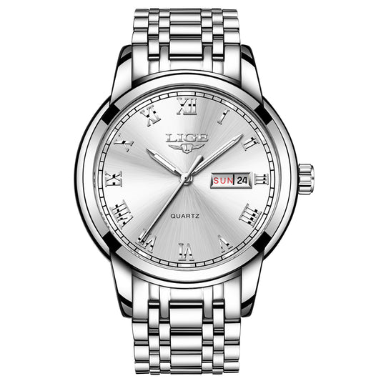 Luxury  LIGE  9846 Hot Selling Analog Watch Waterproof Wrist Quartz Watches Men Stainless Steel Watches Sport