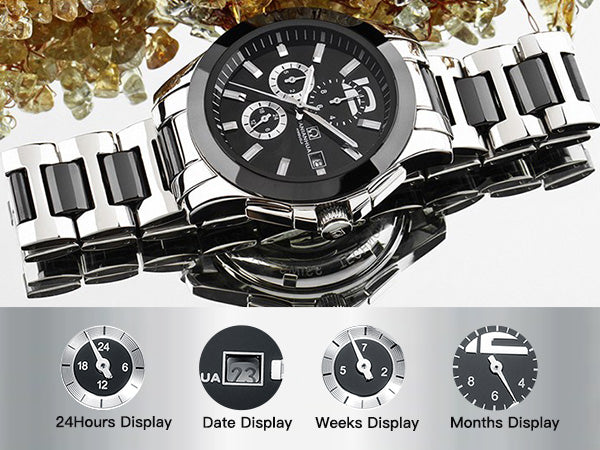 Automatic Mechanical Men's Watch Black Design Luxury Stainless Steel Band Water Resistant Feature Glass Dial Window for Business