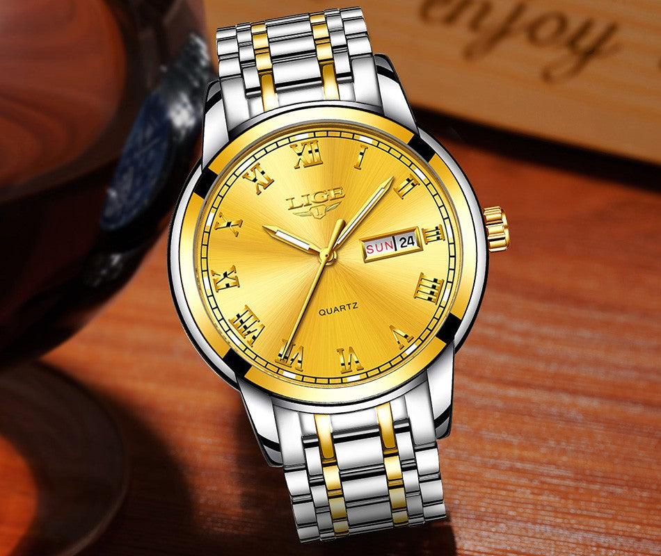 Luxury  LIGE  9846 Hot Selling Analog Watch Waterproof Wrist Quartz Watches Men Stainless Steel Watches Sport