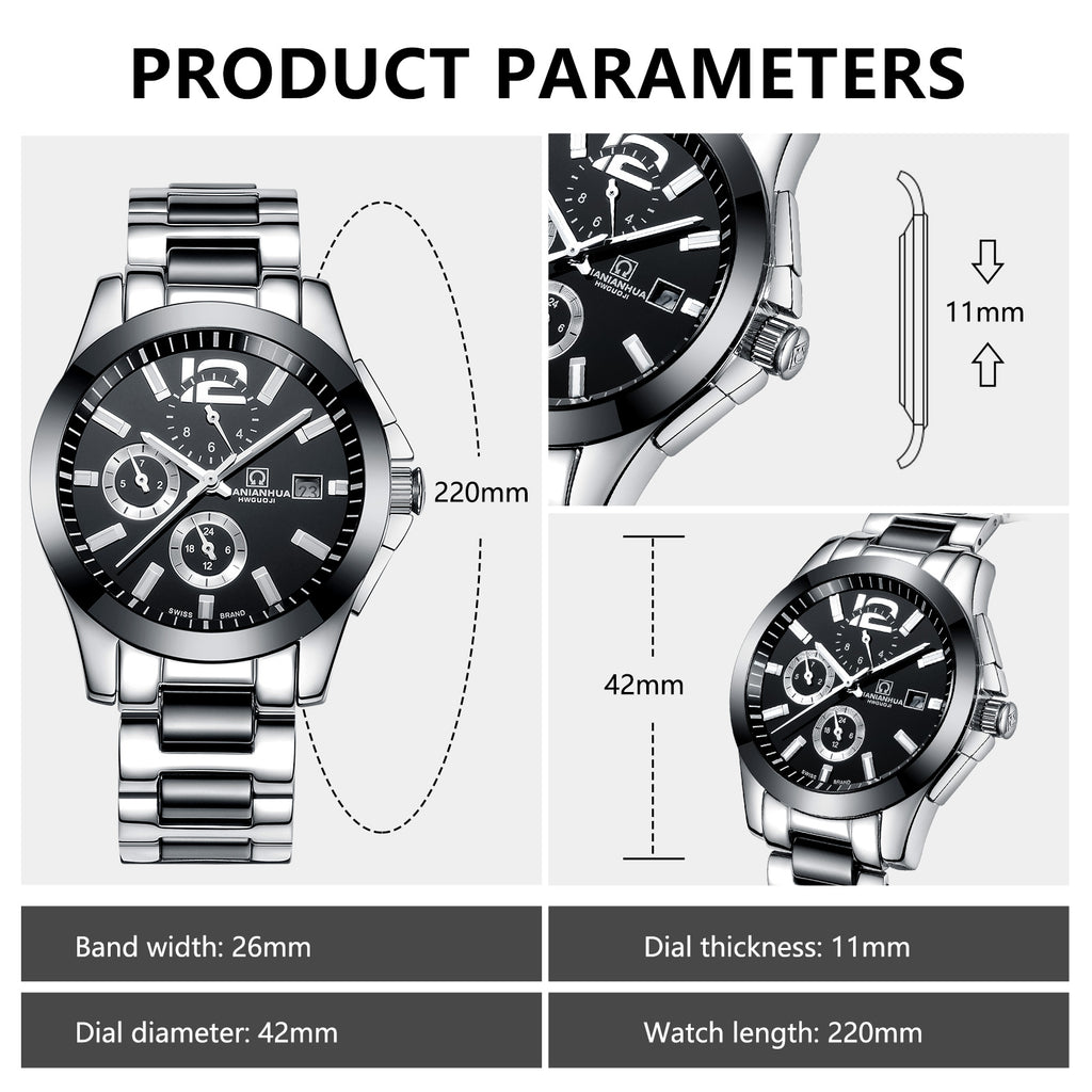Automatic Mechanical Men's Watch Black Design Luxury Stainless Steel Band Water Resistant Feature Glass Dial Window for Business